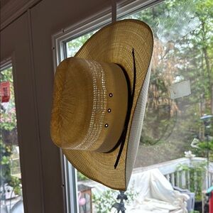 Tan and Black Western Straw Hat with Curved Brim
